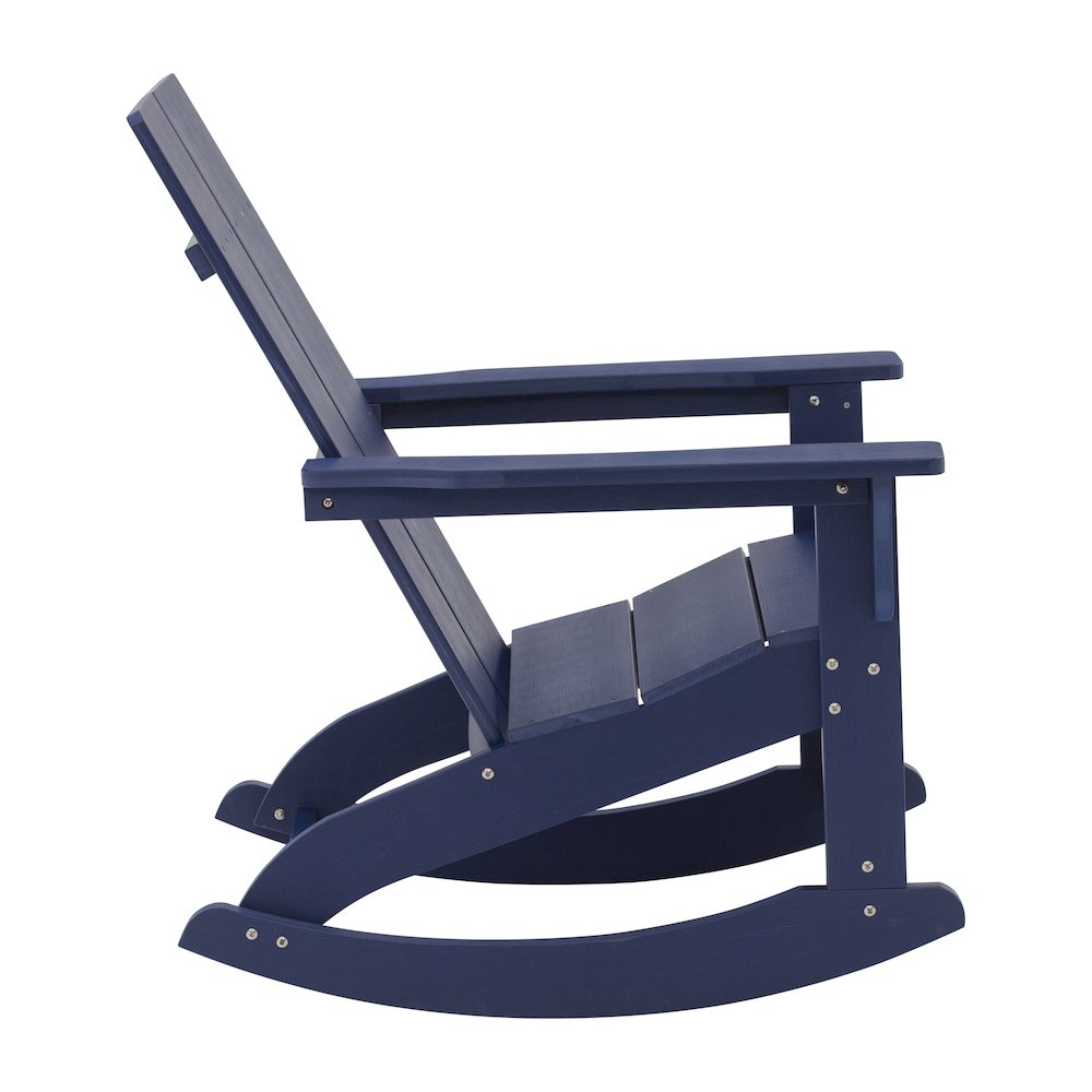 All-Weather 2-Slat Poly Resin Wood Rocking Adirondack Chair in Navy