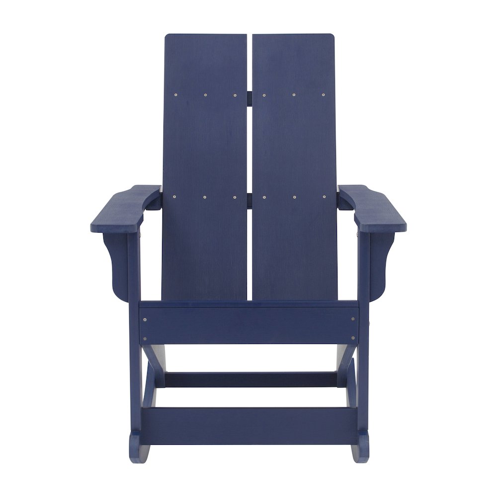 All-Weather 2-Slat Poly Resin Wood Rocking Adirondack Chair in Navy