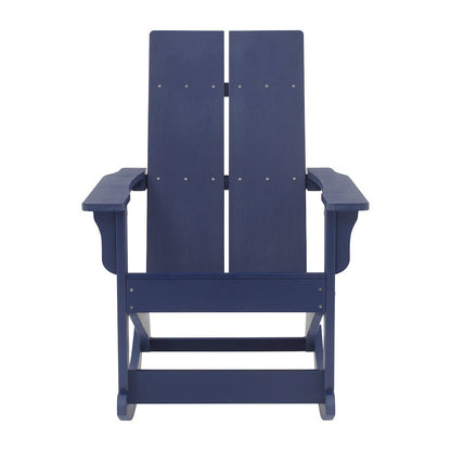 All-Weather 2-Slat Poly Resin Wood Rocking Adirondack Chair in Navy