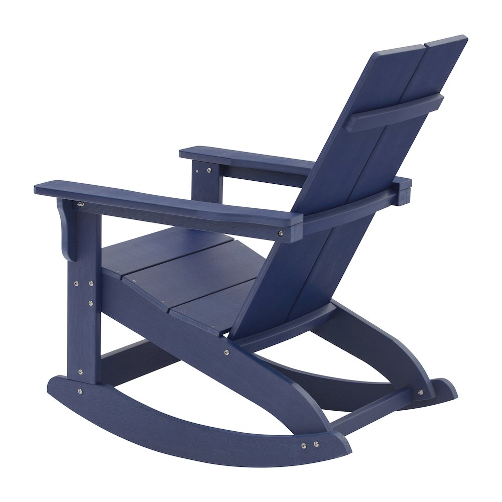 All-Weather 2-Slat Poly Resin Wood Rocking Adirondack Chair in Navy