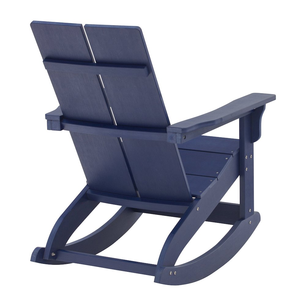 All-Weather 2-Slat Poly Resin Wood Rocking Adirondack Chair in Navy