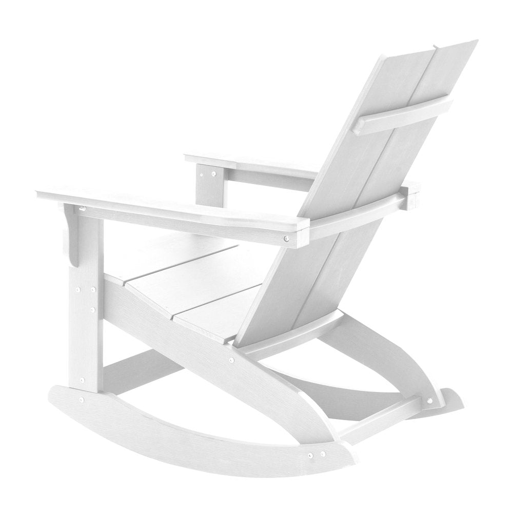 All-Weather 2-Slat Poly Resin Wood Rocking Adirondack Chair in White