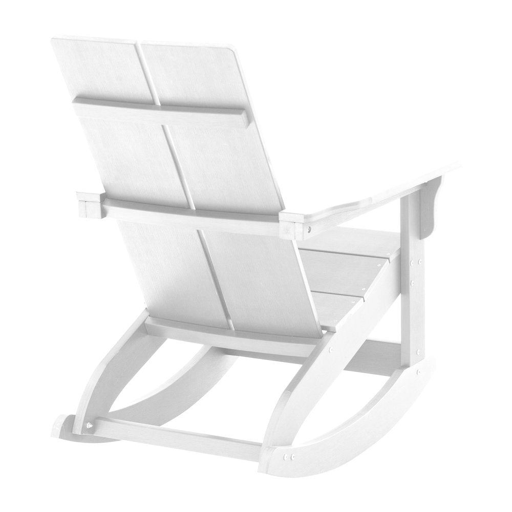 All-Weather 2-Slat Poly Resin Wood Rocking Adirondack Chair in White