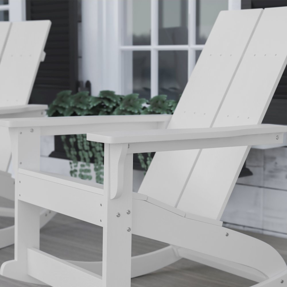 All-Weather 2-Slat Poly Resin Wood Rocking Adirondack Chair in White