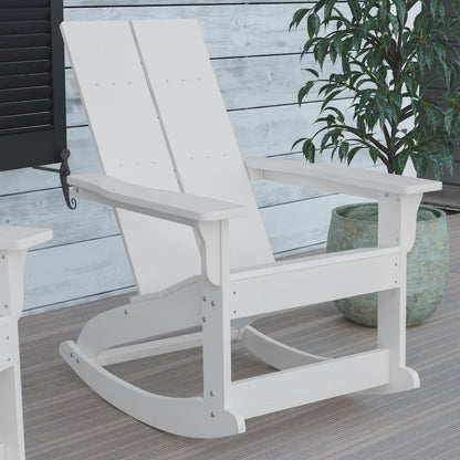 All-Weather 2-Slat Poly Resin Wood Rocking Adirondack Chair in White