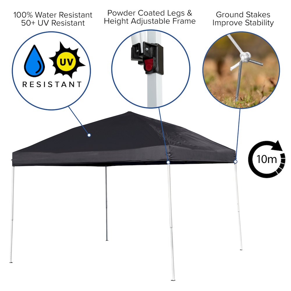 10'x10' Black Outdoor Pop Up Event Slanted Leg Canopy Tent with Carry Bag