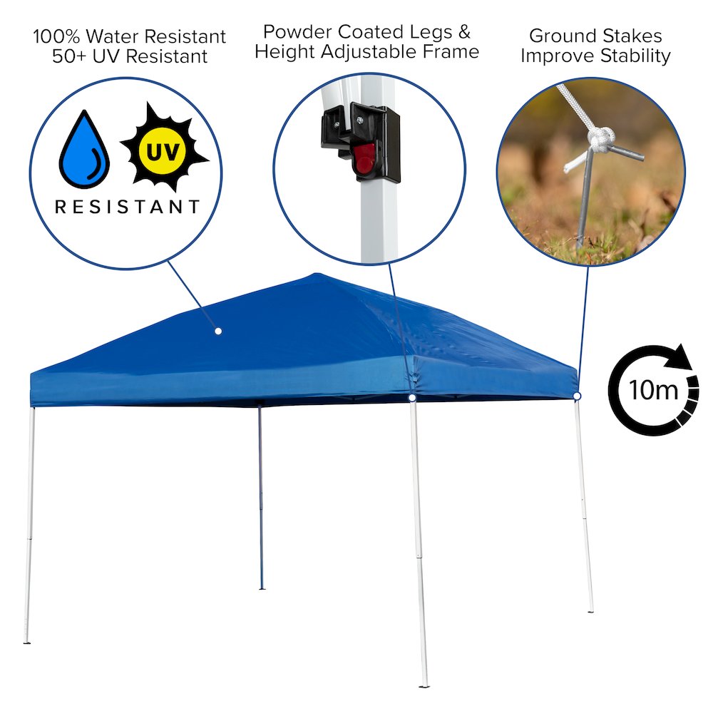 10'x10' Blue Outdoor Pop Up Event Slanted Leg Canopy Tent with Carry Bag