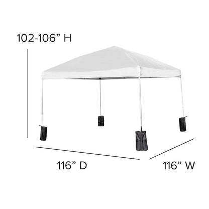 10'x10' White Event Straight Leg Canopy Tent with Sandbags and Wheeled Case