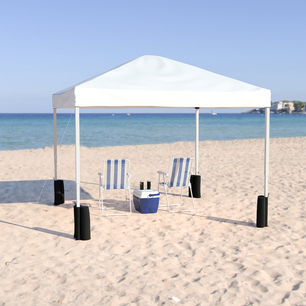 10'x10' White Event Straight Leg Canopy Tent with Sandbags and Wheeled Case