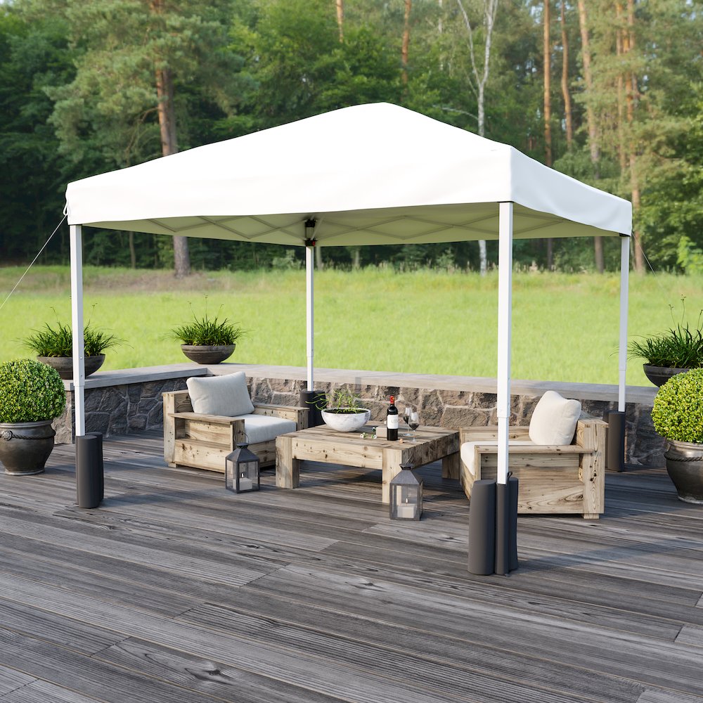 10'x10' White Event Straight Leg Canopy Tent with Sandbags and Wheeled Case