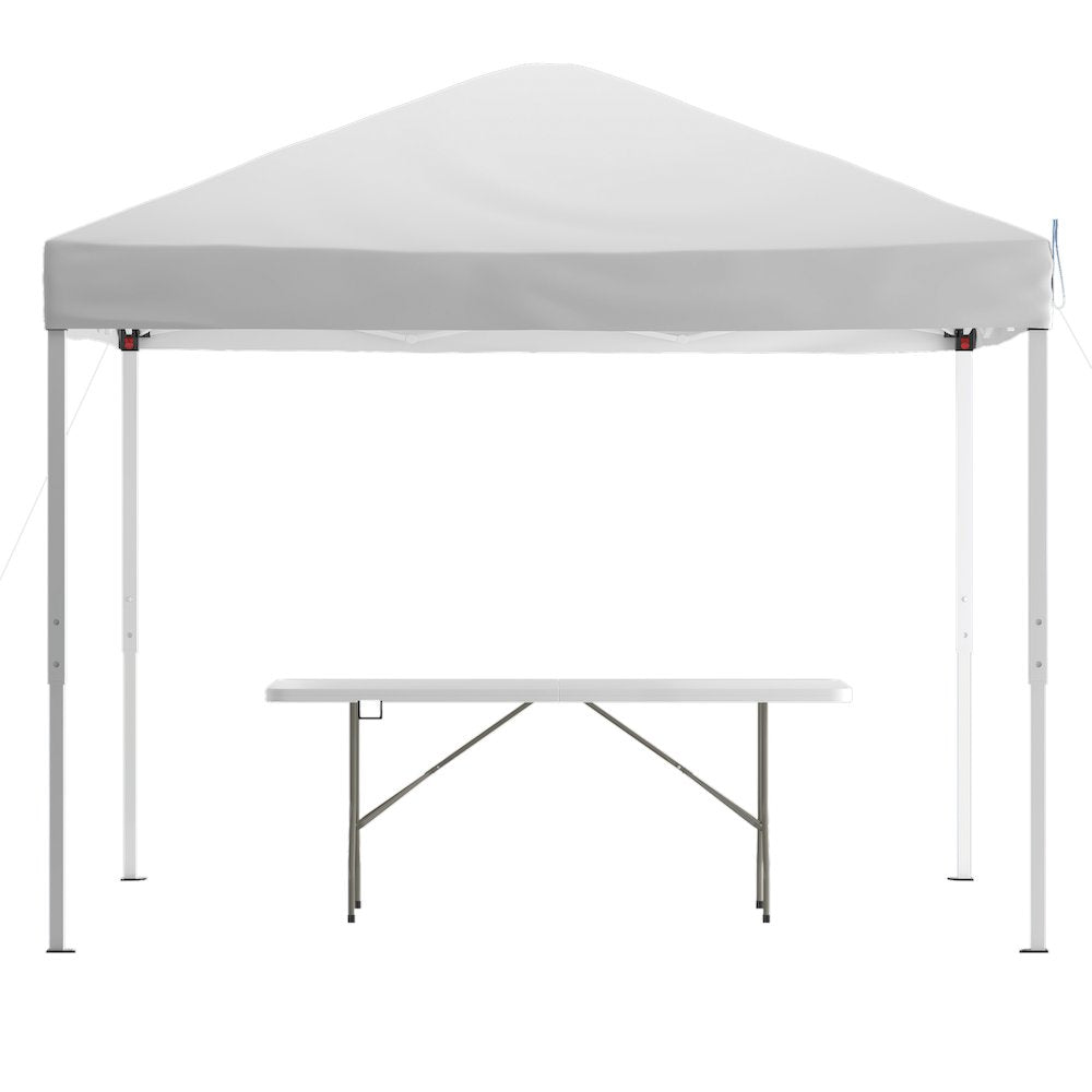 10'x10' White Event Canopy Tent with Carry Bag and 6-Foot Bi-Fold Folding Table