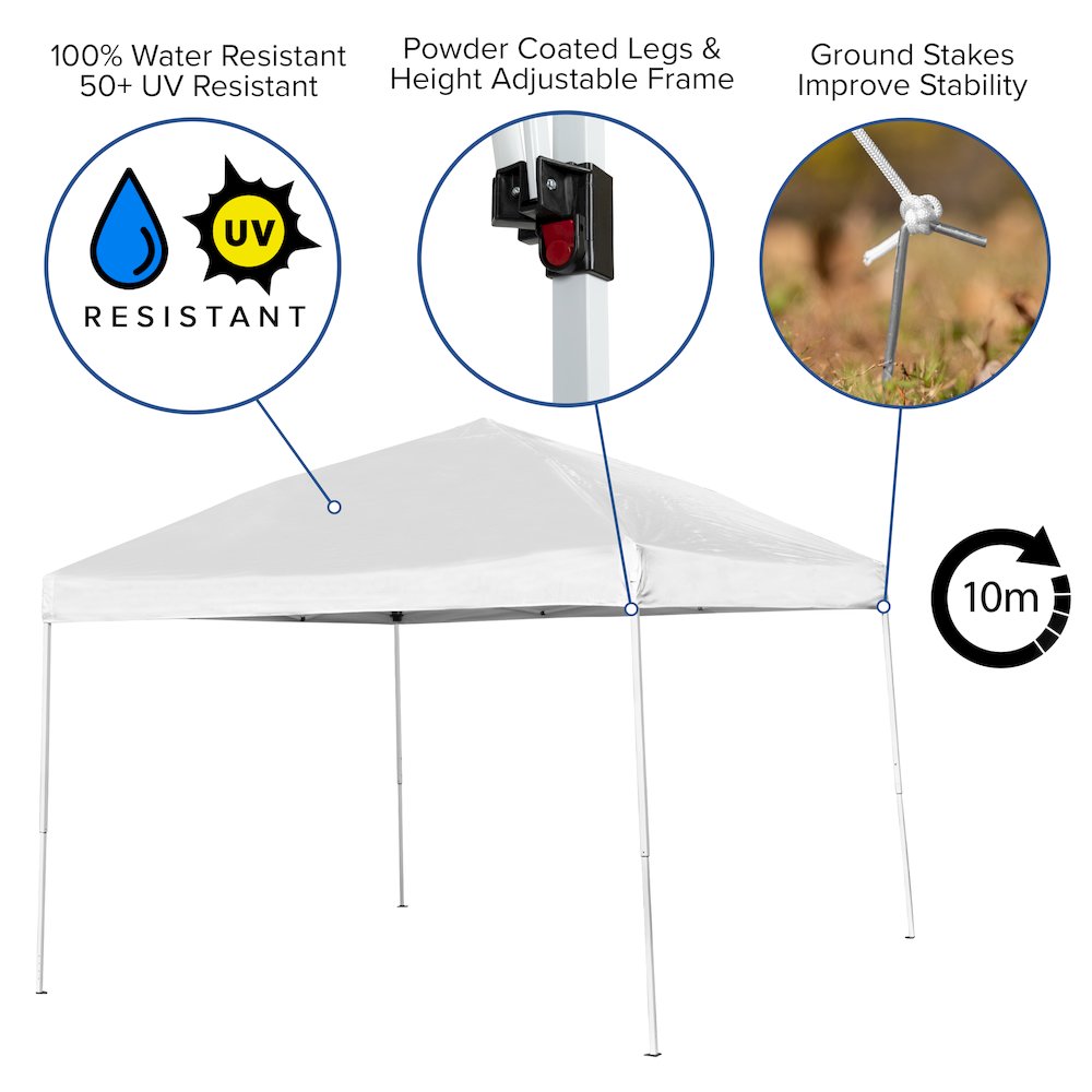 10'x10' White Event Canopy Tent with Carry Bag and 6-Foot Bi-Fold Folding Table