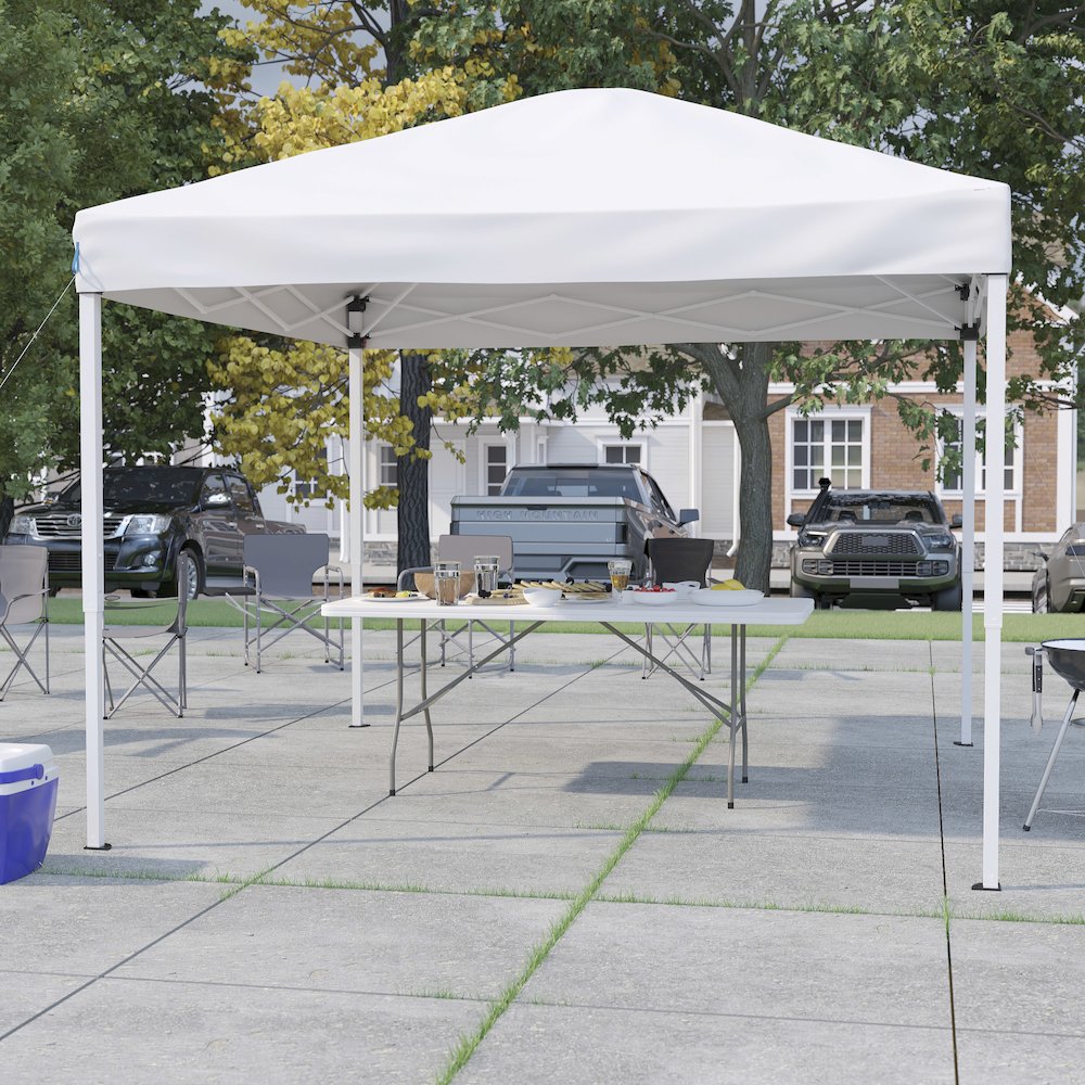 10'x10' White Event Canopy Tent with Carry Bag and 6-Foot Bi-Fold Folding Table