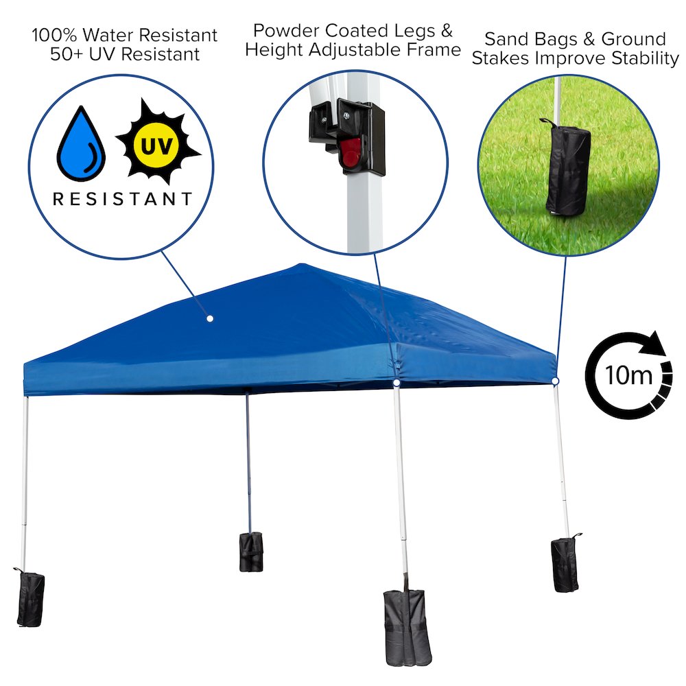 10'x10' Blue Canopy Tent with Wheeled Case and Folding Bench Set