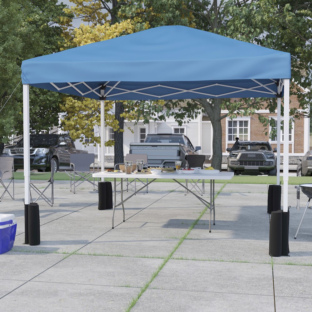 10'x10' Blue Canopy Tent with Wheeled Case and 6-Foot Bi-Fold Folding Table