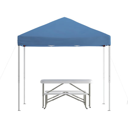 8'x8' Blue Event Canopy Tent with Carry Bag and Folding Bench Set