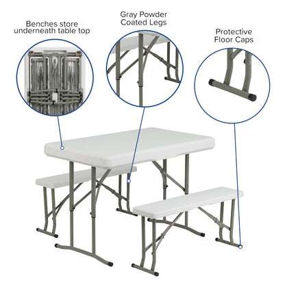 8'x8' White Event Canopy Tent with Carry Bag and Folding Bench Set