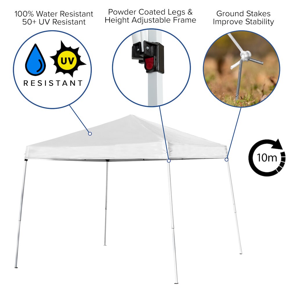 8'x8' White Event Canopy Tent with Carry Bag and Folding Bench Set