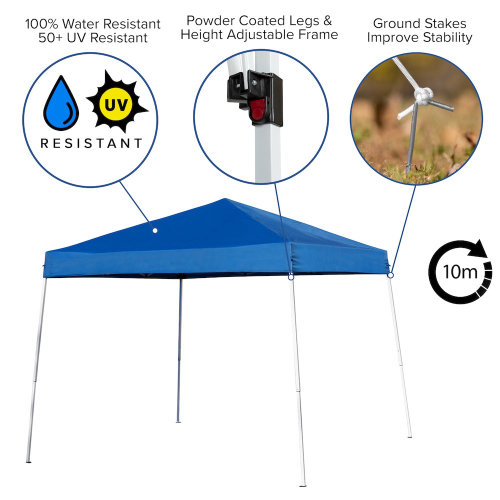 8'x8' Blue Event Canopy Tent with Carry Bag and 6-Foot Bi-Fold Folding Table