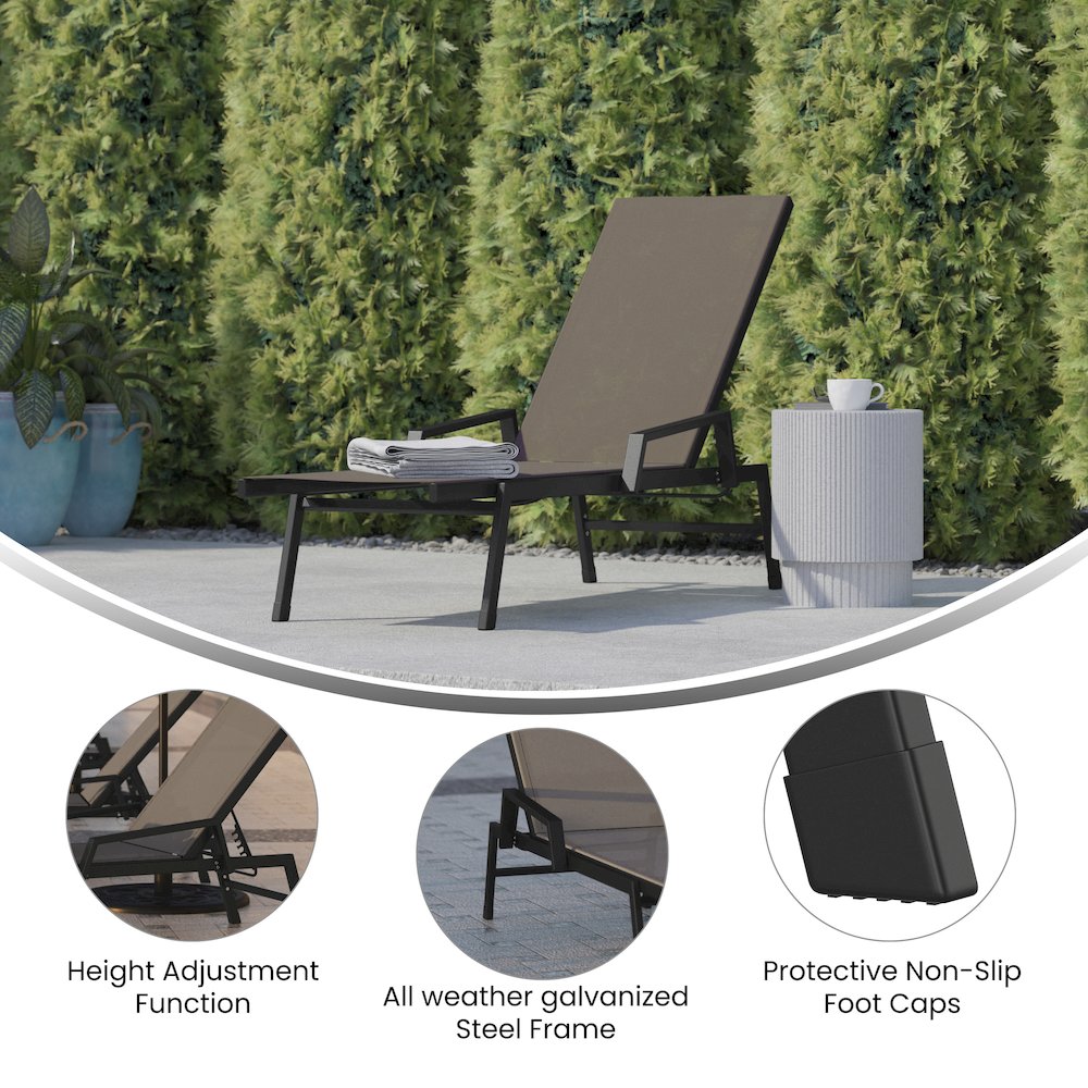 Modern Outdoor Chaise Lounge Chair with Arms