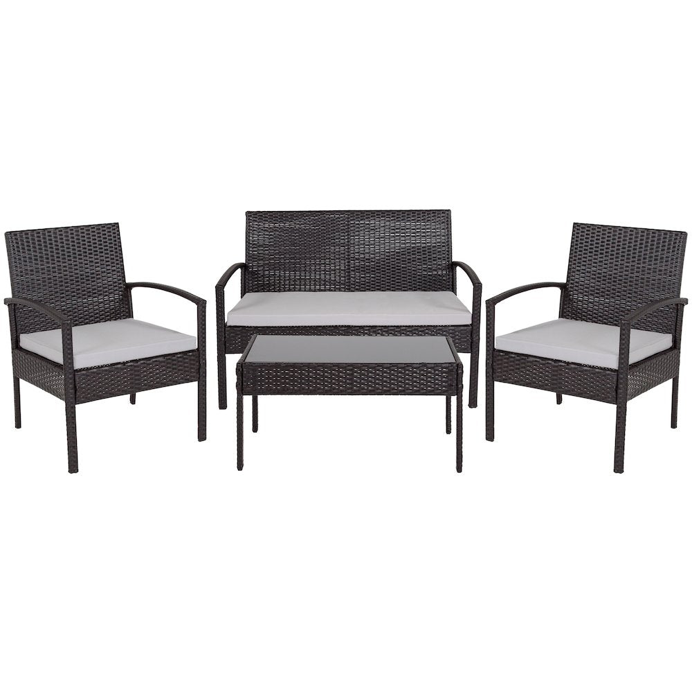 4 Piece Black Patio Set with Steel Frame and Gray Cushions