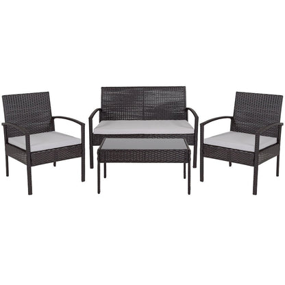 4 Piece Black Patio Set with Steel Frame and Gray Cushions