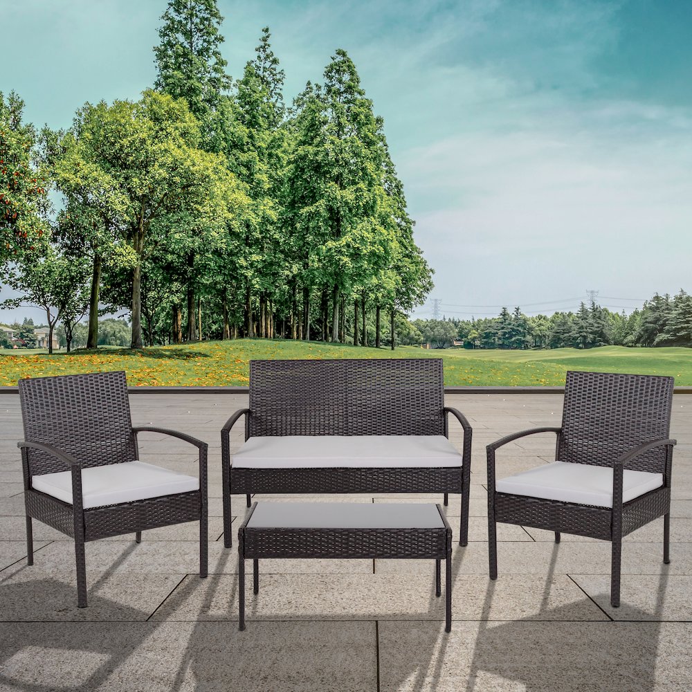 4 Piece Black Patio Set with Steel Frame and Gray Cushions