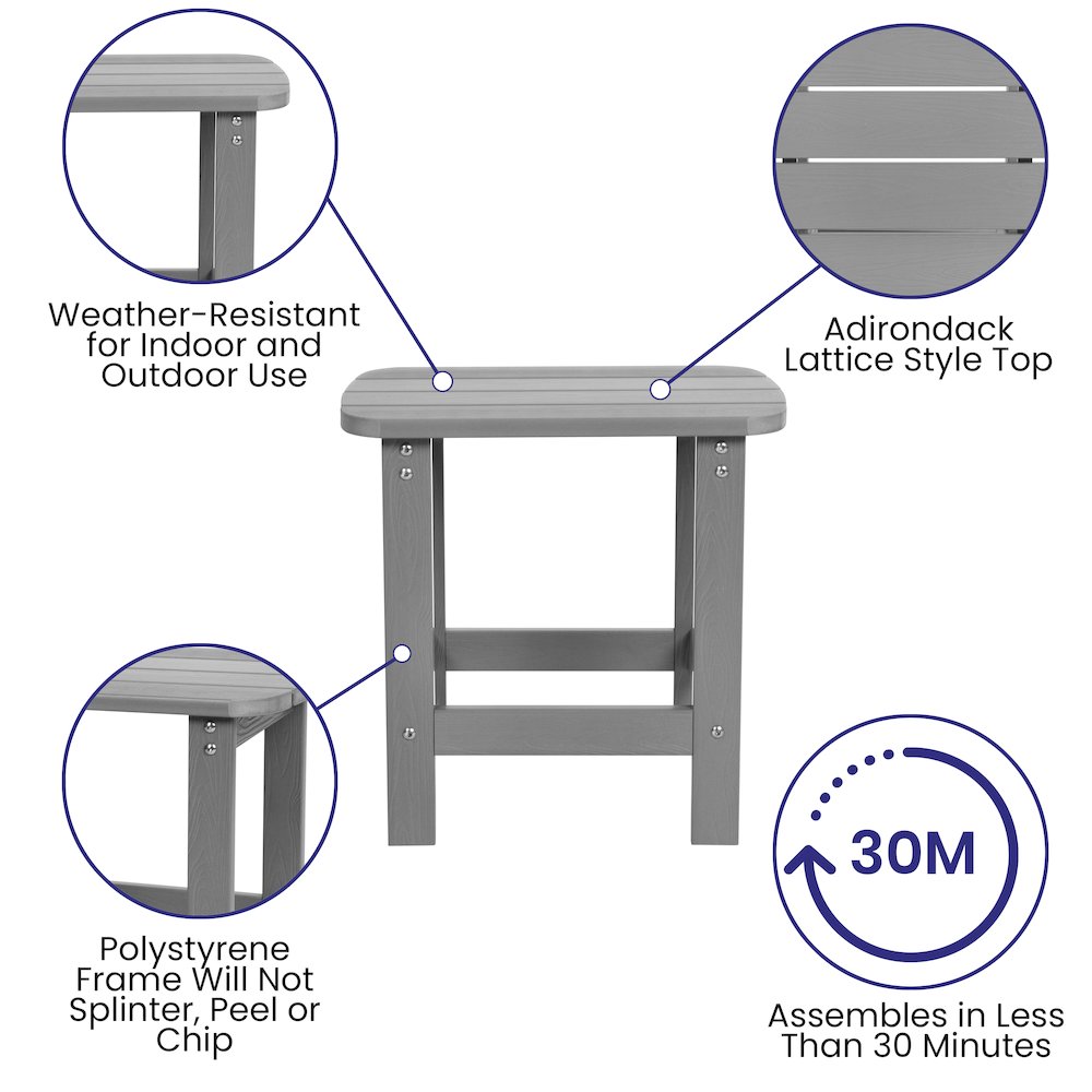 All-Weather Poly Resin Wood Adirondack Side Table in Gray