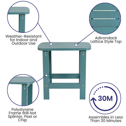 All-Weather Poly Resin Wood Adirondack Side Table in Teal