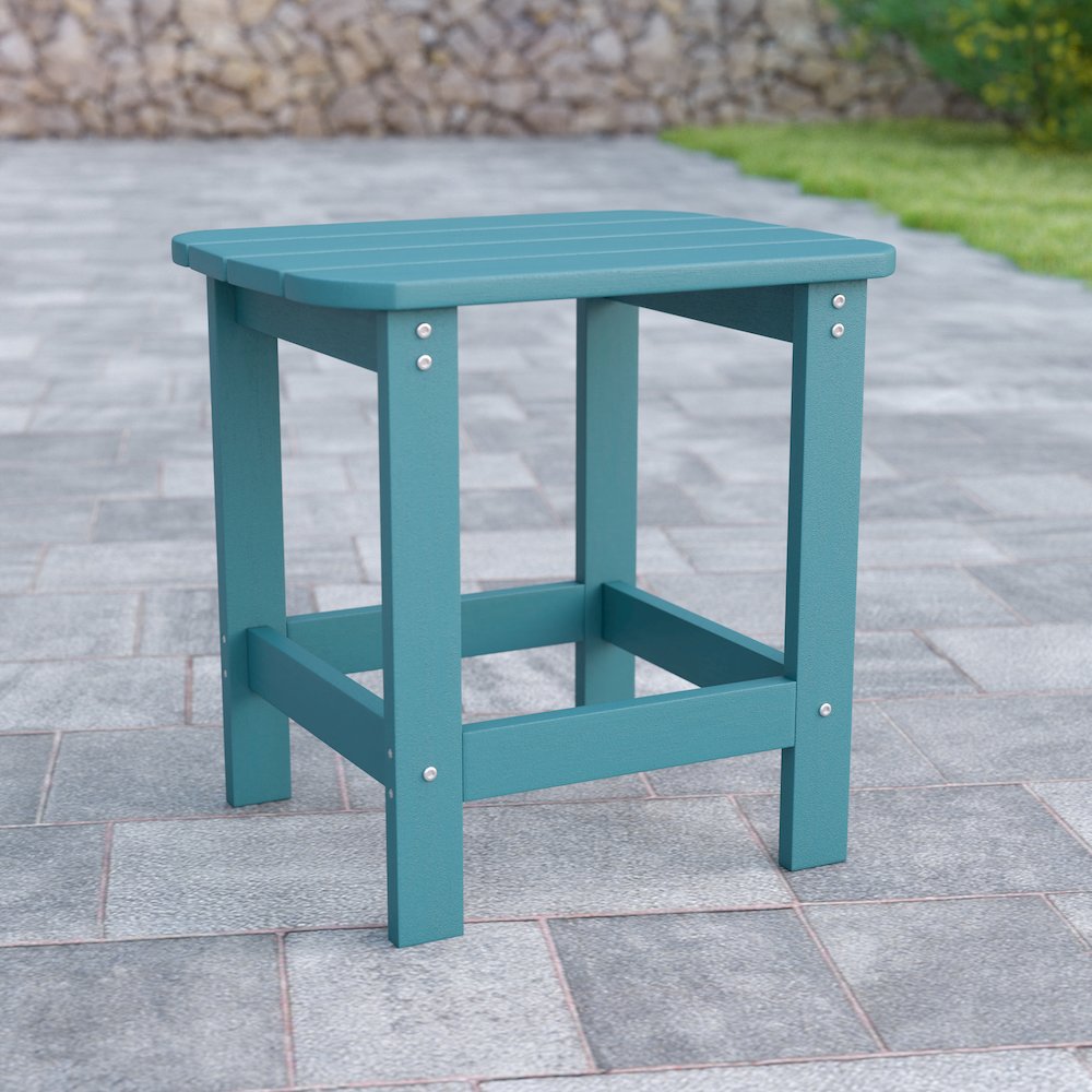 All-Weather Poly Resin Wood Adirondack Side Table in Teal