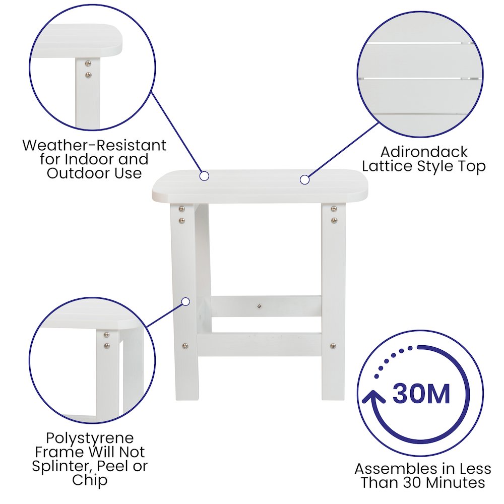 All-Weather Poly Resin Wood Adirondack Side Table in White