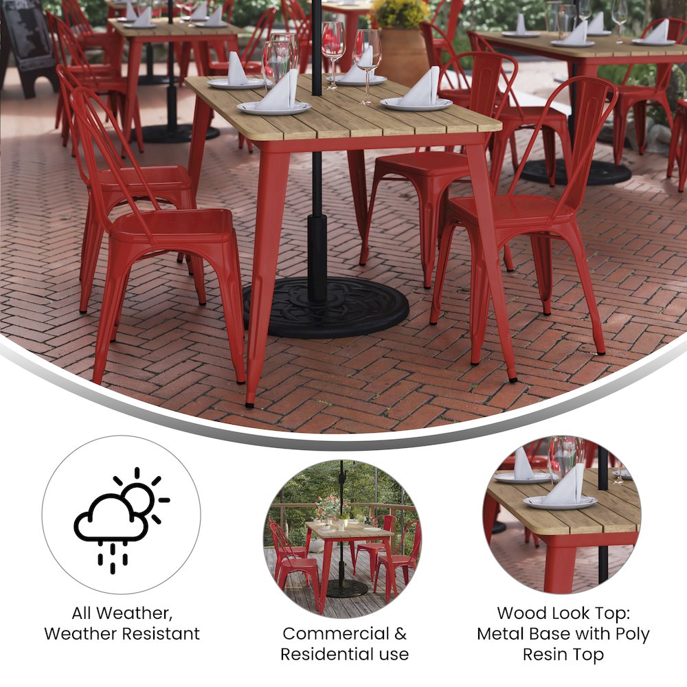 Contemporary 30" x 60" Commercial Dining Table for 6 with Umbrella Hole