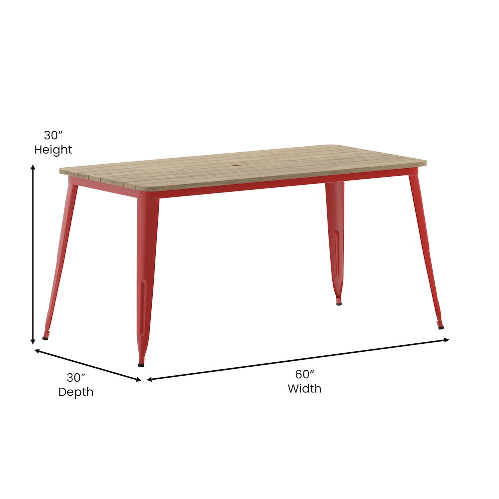 Contemporary 30" x 60" Commercial Dining Table for 6 with Umbrella Hole
