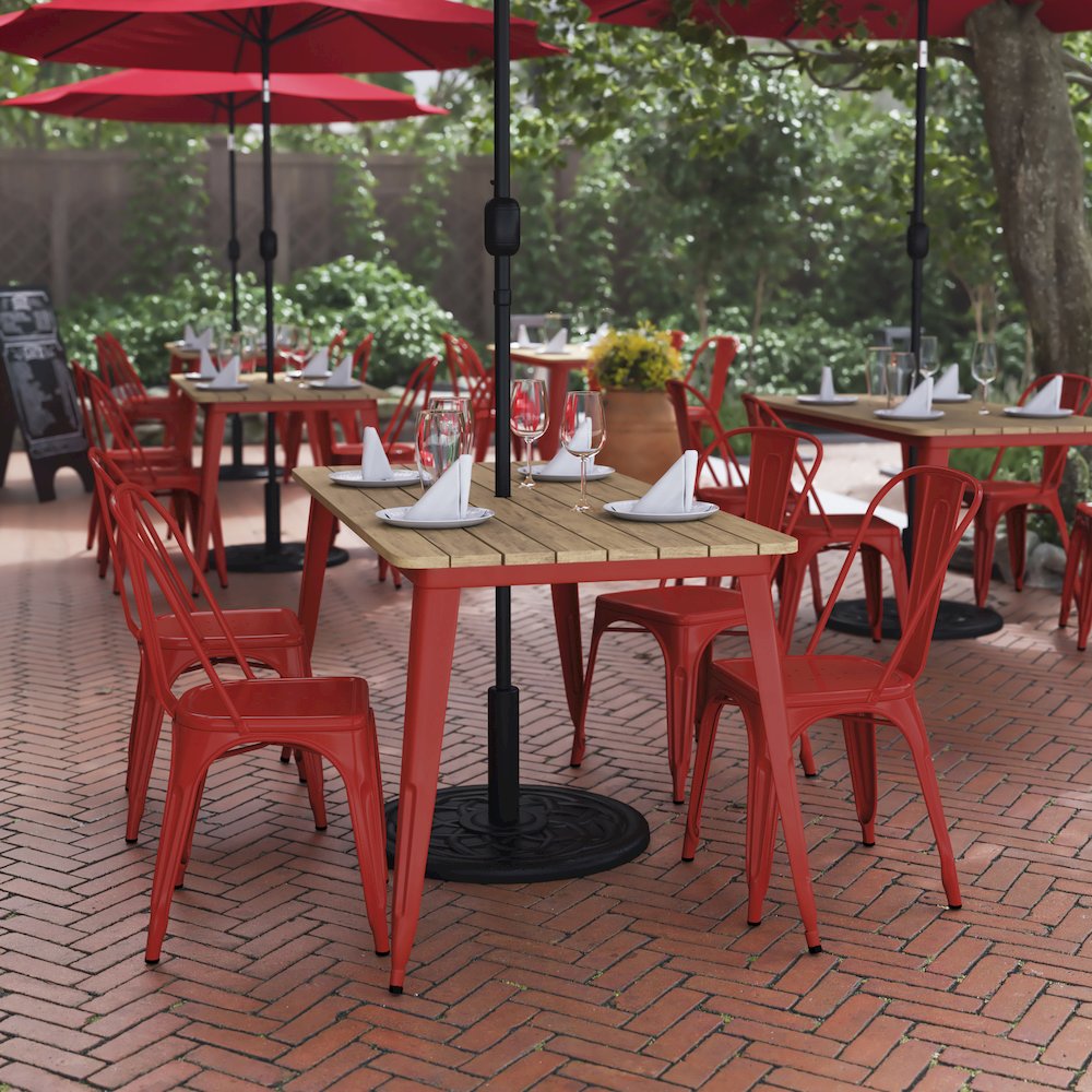Contemporary 30" x 60" Commercial Dining Table for 6 with Umbrella Hole