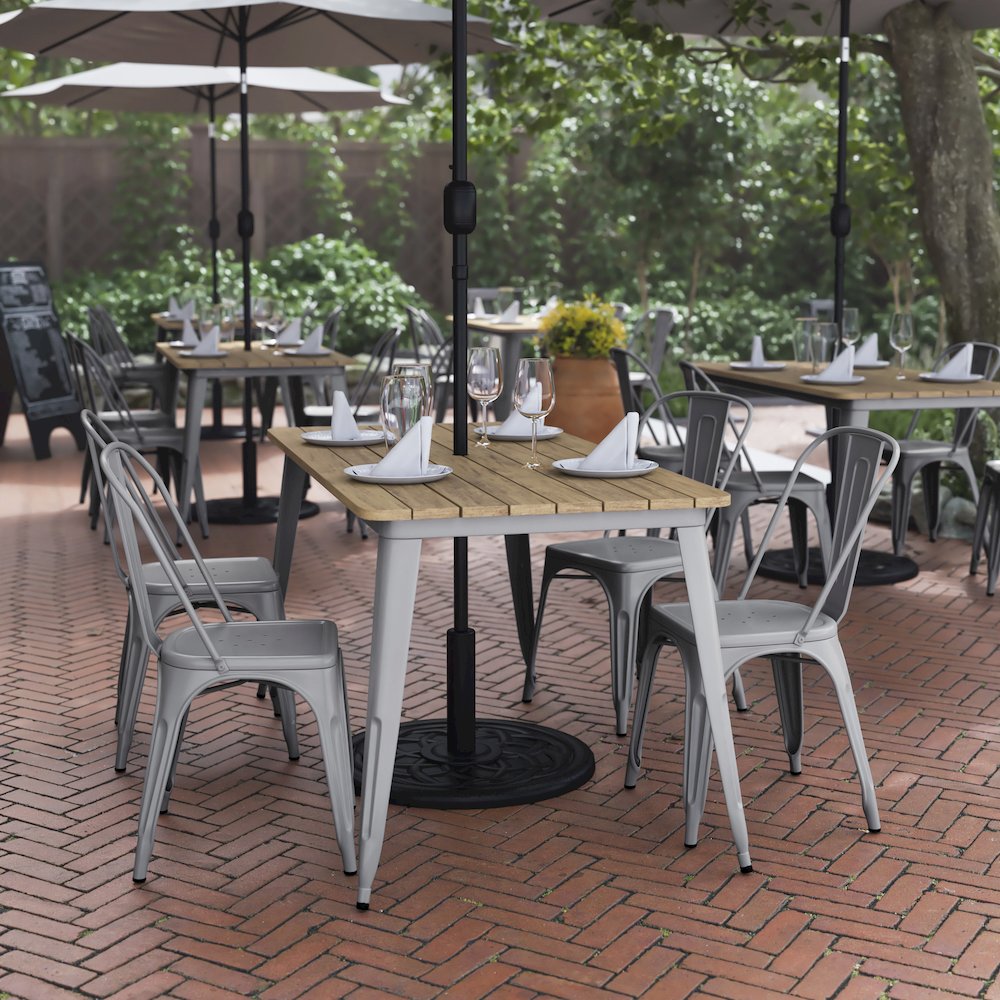 Contemporary 30" x 60" Commercial Dining Table for 6 with Umbrella Hole