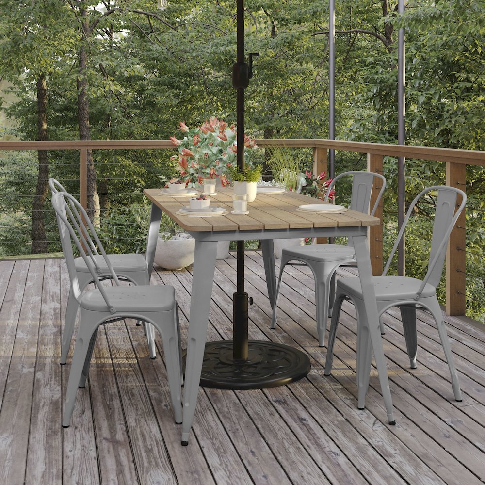 Contemporary 30" x 60" Commercial Dining Table for 6 with Umbrella Hole