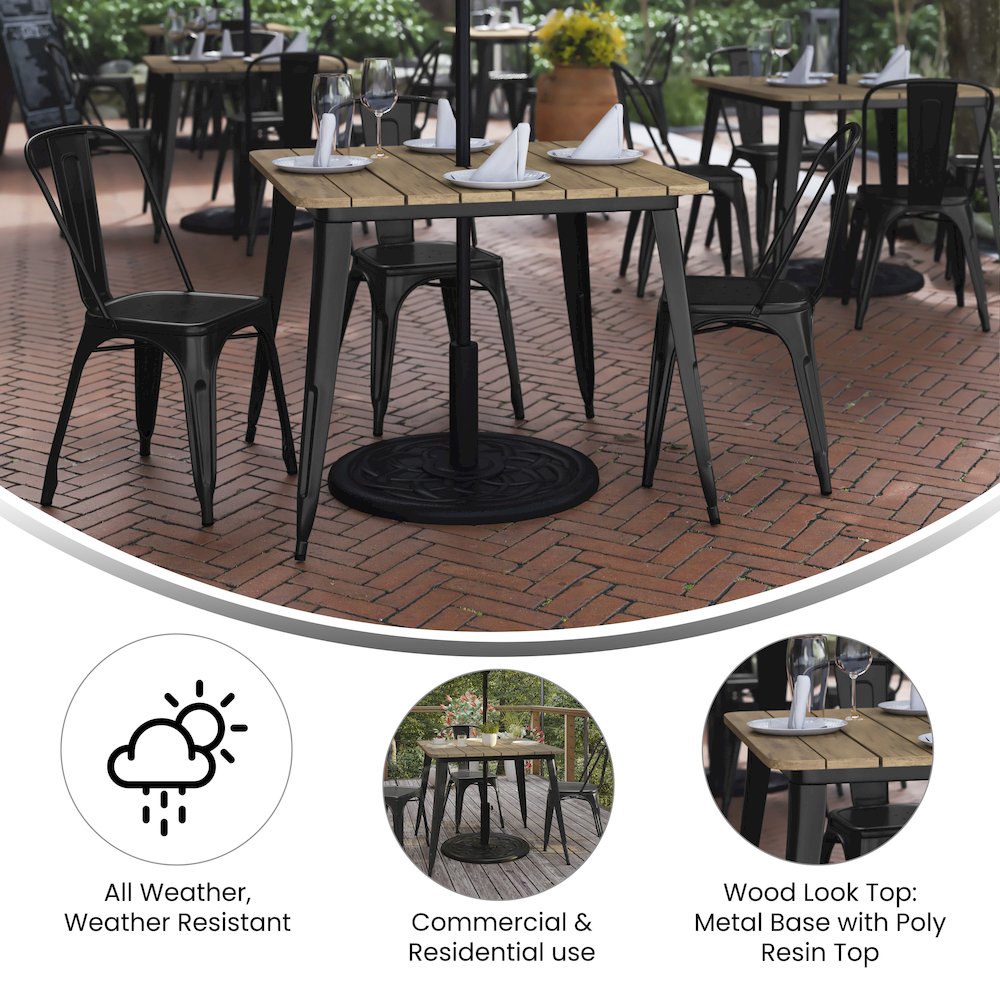 Contemporary 36" Square Commercial Dining Table for 4 with Umbrella Hole