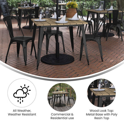 Contemporary 36" Square Commercial Dining Table for 4 with Umbrella Hole