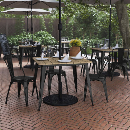 Contemporary 36" Square Commercial Dining Table for 4 with Umbrella Hole