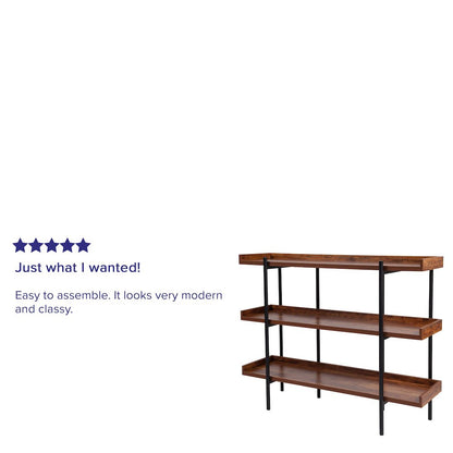 3 Shelf 35"H Storage Display Unit Bookcase with Black Metal Frame in Rustic Wood Grain Finish