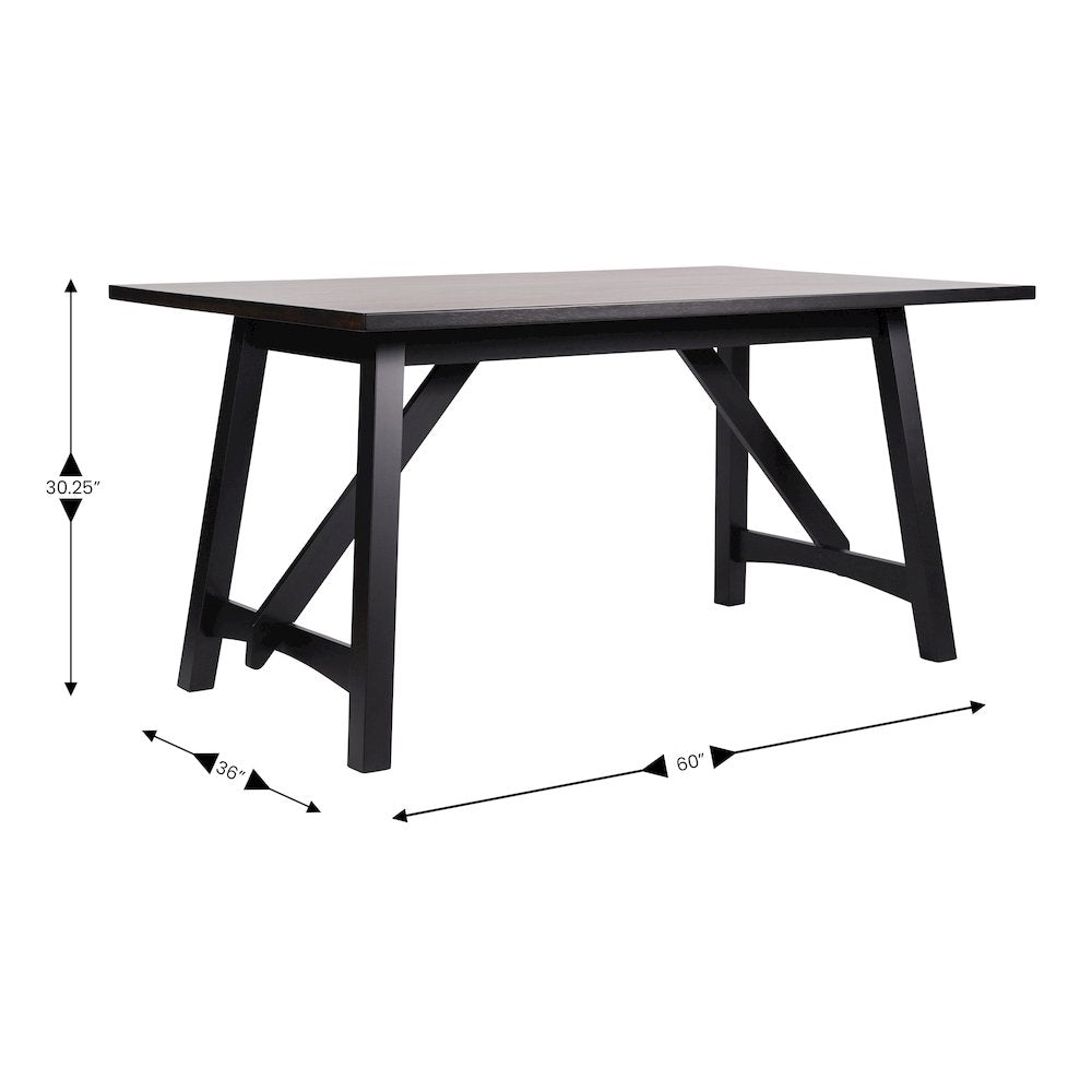 Traditional Style 60 Inch Dining Table for 6 with Trestle Base, Black Matte