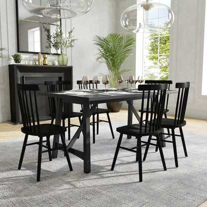 Traditional Style 60 Inch Dining Table for 6 with Trestle Base, Black Matte