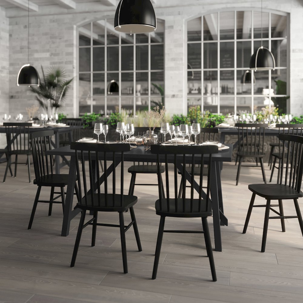 Traditional Style 60 Inch Dining Table for 6 with Trestle Base, Black Matte