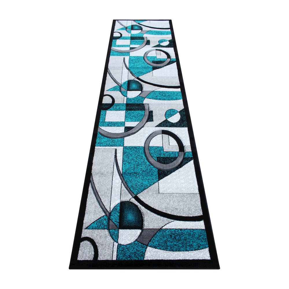 3' x 10' Turquoise Geometric Abstract Area Rug - Olefin Rug