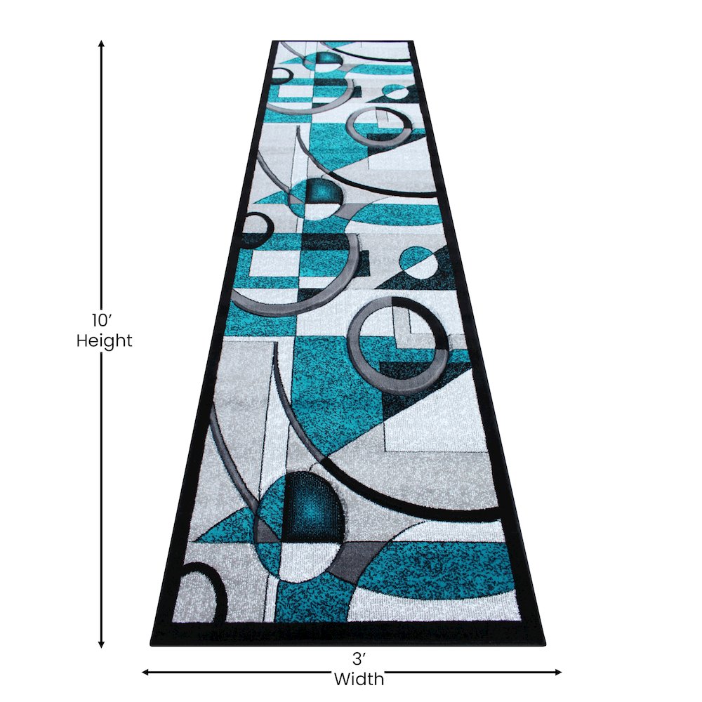 3' x 10' Turquoise Geometric Abstract Area Rug - Olefin Rug