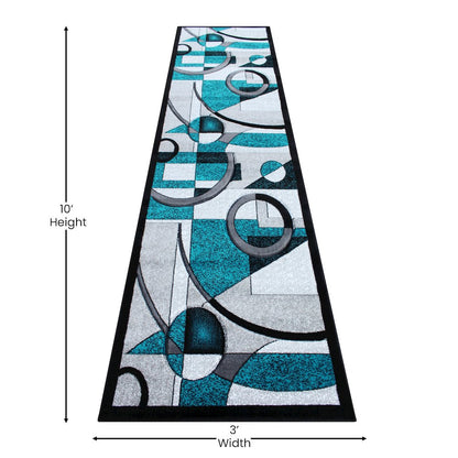 3' x 10' Turquoise Geometric Abstract Area Rug - Olefin Rug