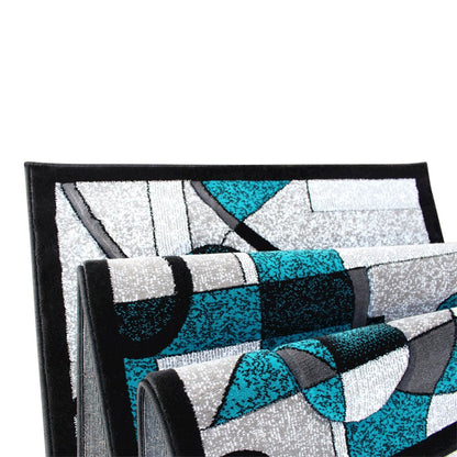 3' x 10' Turquoise Geometric Abstract Area Rug - Olefin Rug