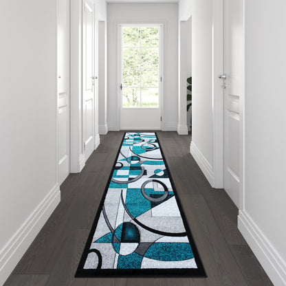 3' x 10' Turquoise Geometric Abstract Area Rug - Olefin Rug