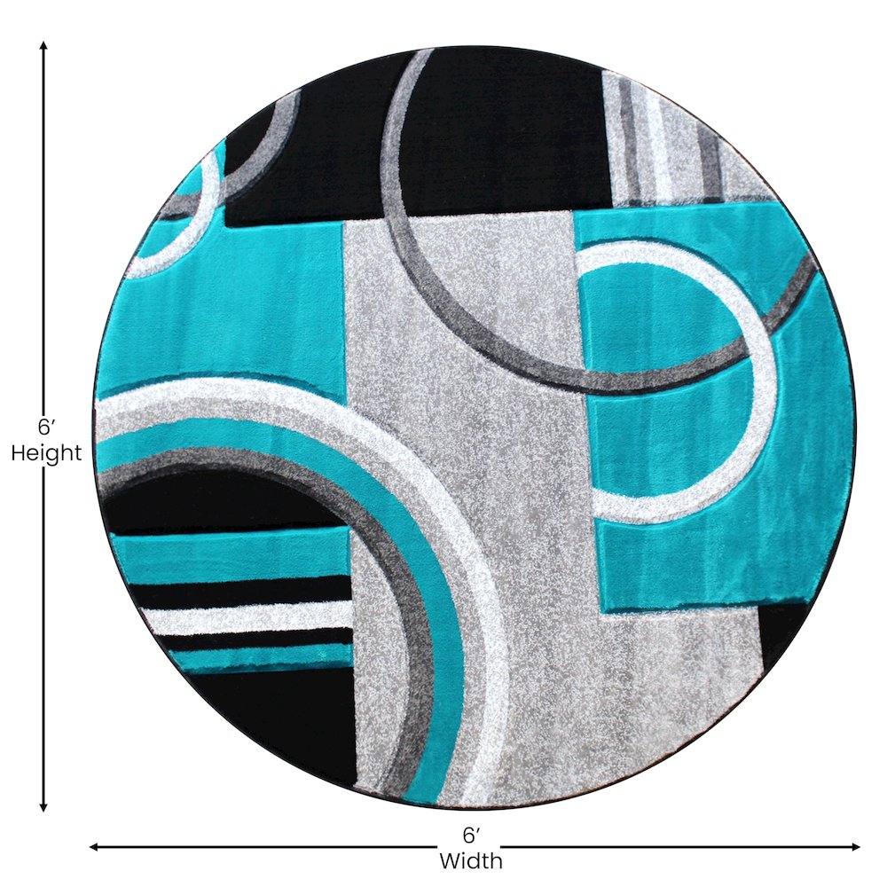 Round 5' x 5' Turquoise Abstract Area Rug - Olefin Rug
