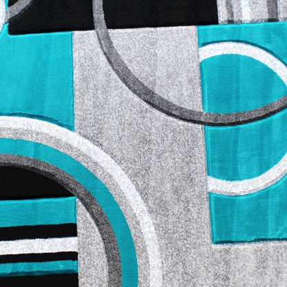 Round 5' x 5' Turquoise Abstract Area Rug - Olefin Rug